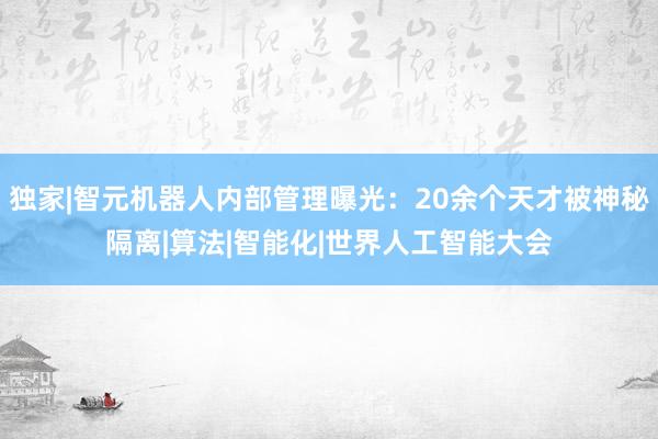 独家|智元机器人内部管理曝光：20余个天才被神秘隔离|算法|智能化|世界人工智能大会