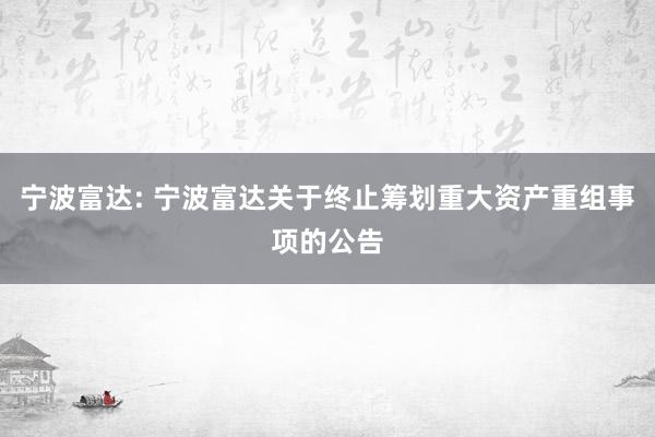 宁波富达: 宁波富达关于终止筹划重大资产重组事项的公告