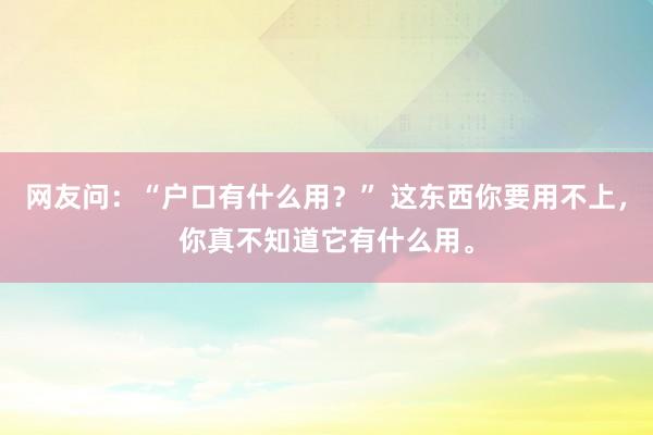 网友问：“户口有什么用？” 这东西你要用不上，你真不知道它有什么用。