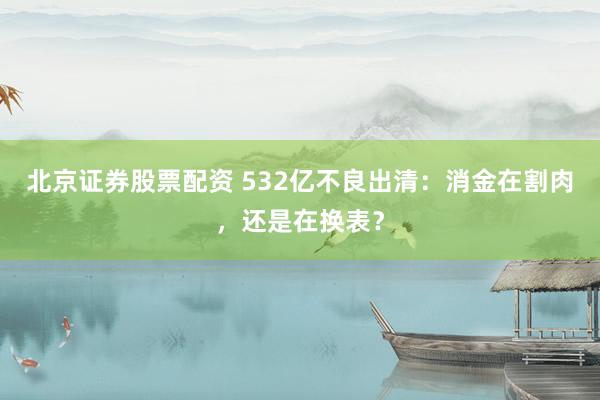 北京证券股票配资 532亿不良出清：消金在割肉，还是在换表？