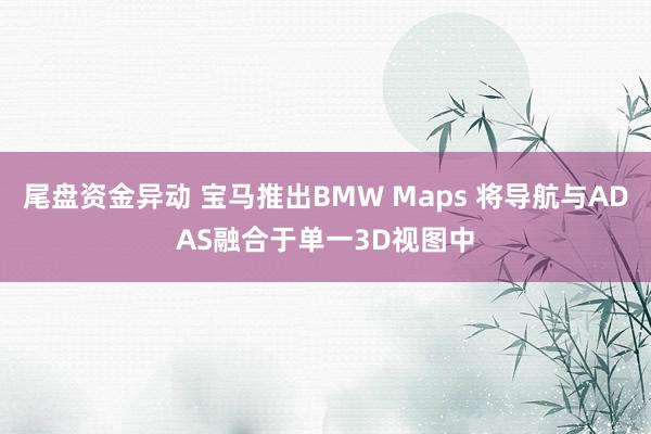 尾盘资金异动 宝马推出BMW Maps 将导航与ADAS融合于单一3D视图中