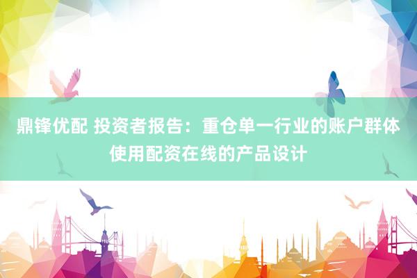 鼎锋优配 投资者报告：重仓单一行业的账户群体使用配资在线的产品设计