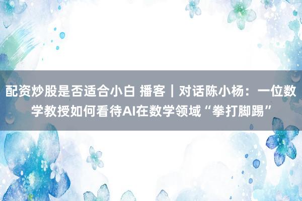 配资炒股是否适合小白 播客｜对话陈小杨：一位数学教授如何看待AI在数学领域“拳打脚踢”