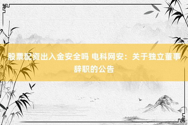 股票配资出入金安全吗 电科网安：关于独立董事辞职的公告