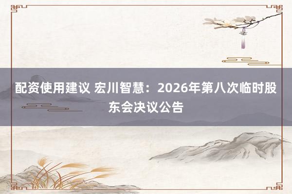 配资使用建议 宏川智慧：2026年第八次临时股东会决议公告