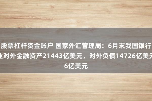 股票杠杆资金账户 国家外汇管理局：6月末我国银行业对外金融资产21443亿美元，对外负债14726亿美元