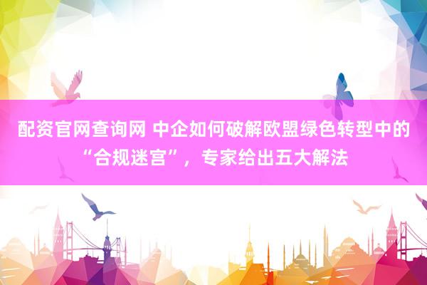 配资官网查询网 中企如何破解欧盟绿色转型中的“合规迷宫”，专家给出五大解法
