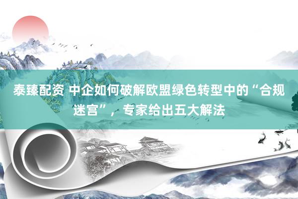 泰臻配资 中企如何破解欧盟绿色转型中的“合规迷宫”，专家给出五大解法